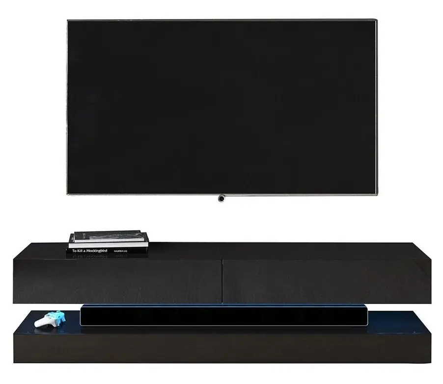 Тумба РТВ Mirjan24 Valentino/Fly с LED подсветкой 140 (Black/Black Gloss) - 6