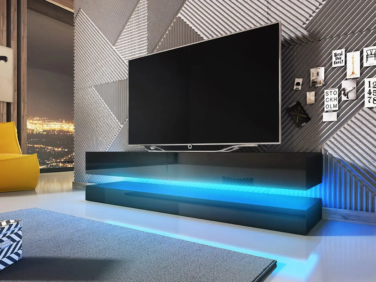 Тумба РТВ Mirjan24 Valentino/Fly с LED подсветкой 140 (Black/Black Gloss) - 5