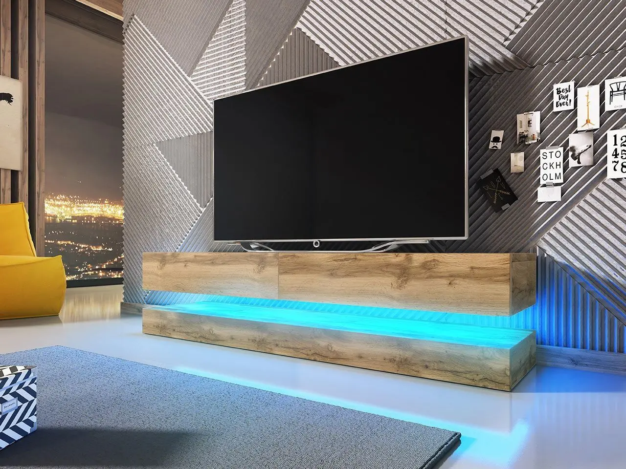 Tumba pentru TV Mirjan24 Valentino/Fly cu iluminare LED 140 (Wotan Oak) - 4