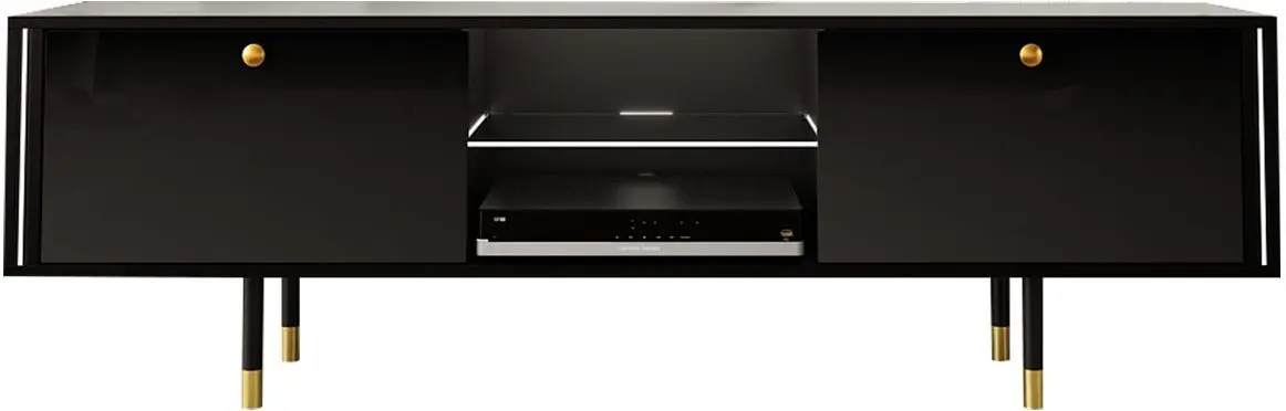 Тумба РТВ Mirjan24 Wiastan/Cristal 01 160 c LED подсветкой (Black/Black Gloss) - 2