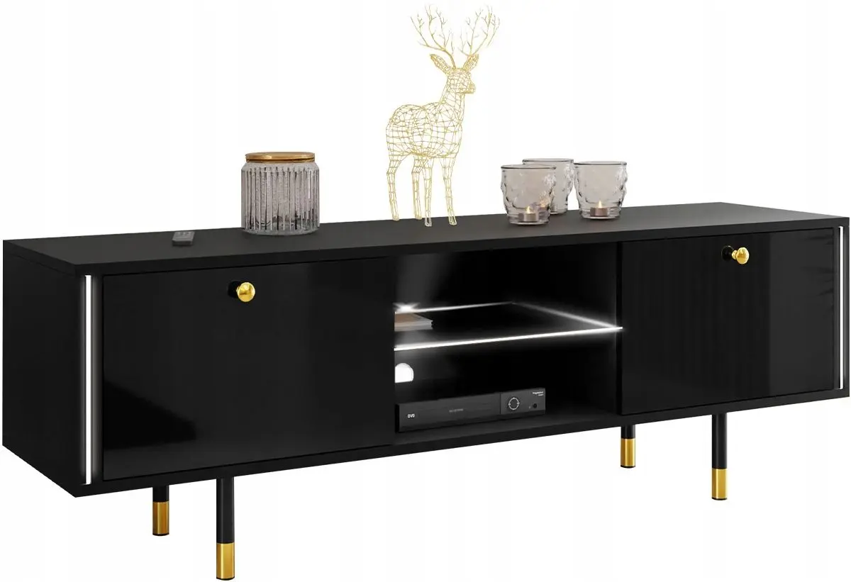 Тумба РТВ Mirjan24 Wiastan/Cristal 01 160 c LED подсветкой (Black/Black Gloss)