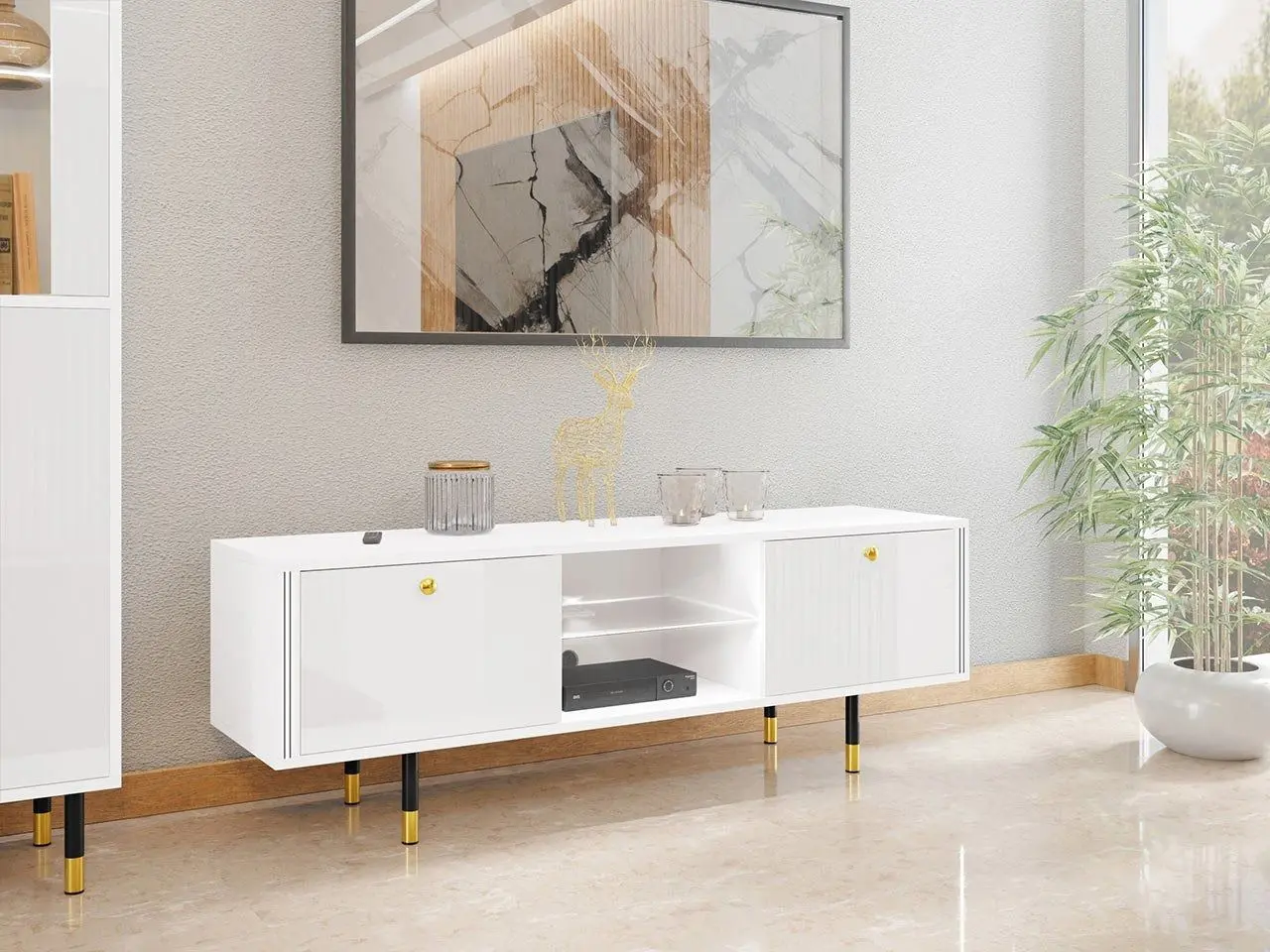 Тумба РТВ Mirjan24 Wiastan/Cristal 01 160 c LED подсветкой (White/White Gloss) - 4