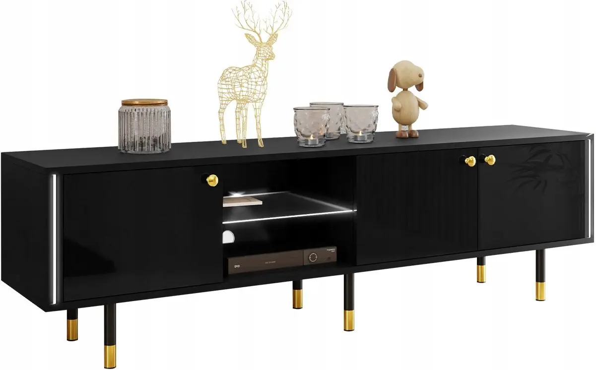 Тумба РТВ Mirjan24 Wiastan/Cristal 03 180 c LED подсветкой (Black/Black Gloss)