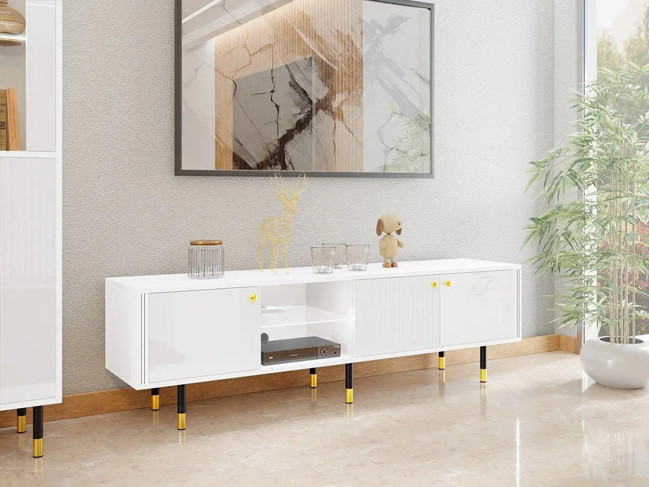 Тумба РТВ Mirjan24 Wiastan/Cristal 03 180 c LED подсветкой (White/White Gloss) - 5