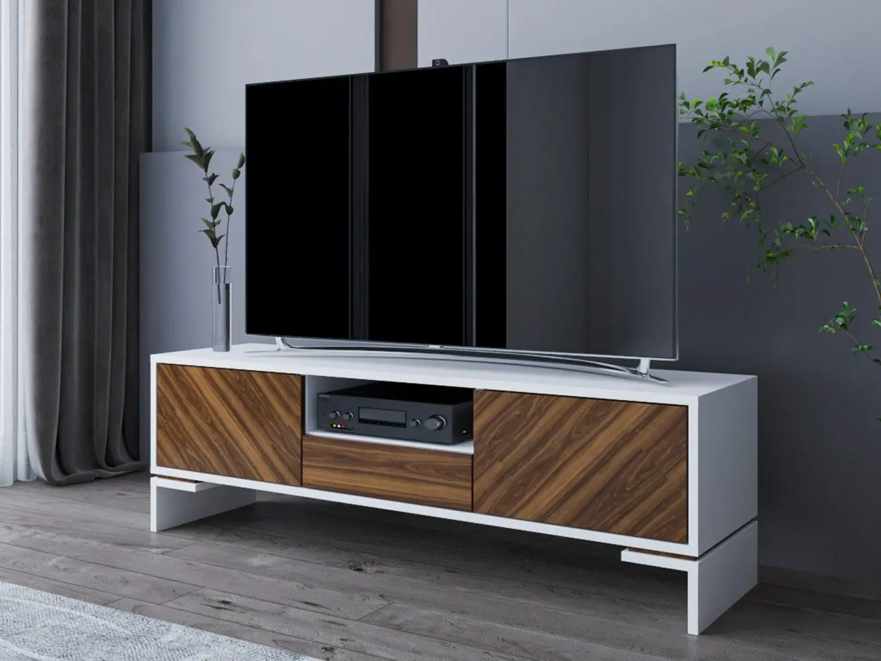 Тумба РТВ Mirjan24 Zantico/Tanir (White/Walnut) - 2