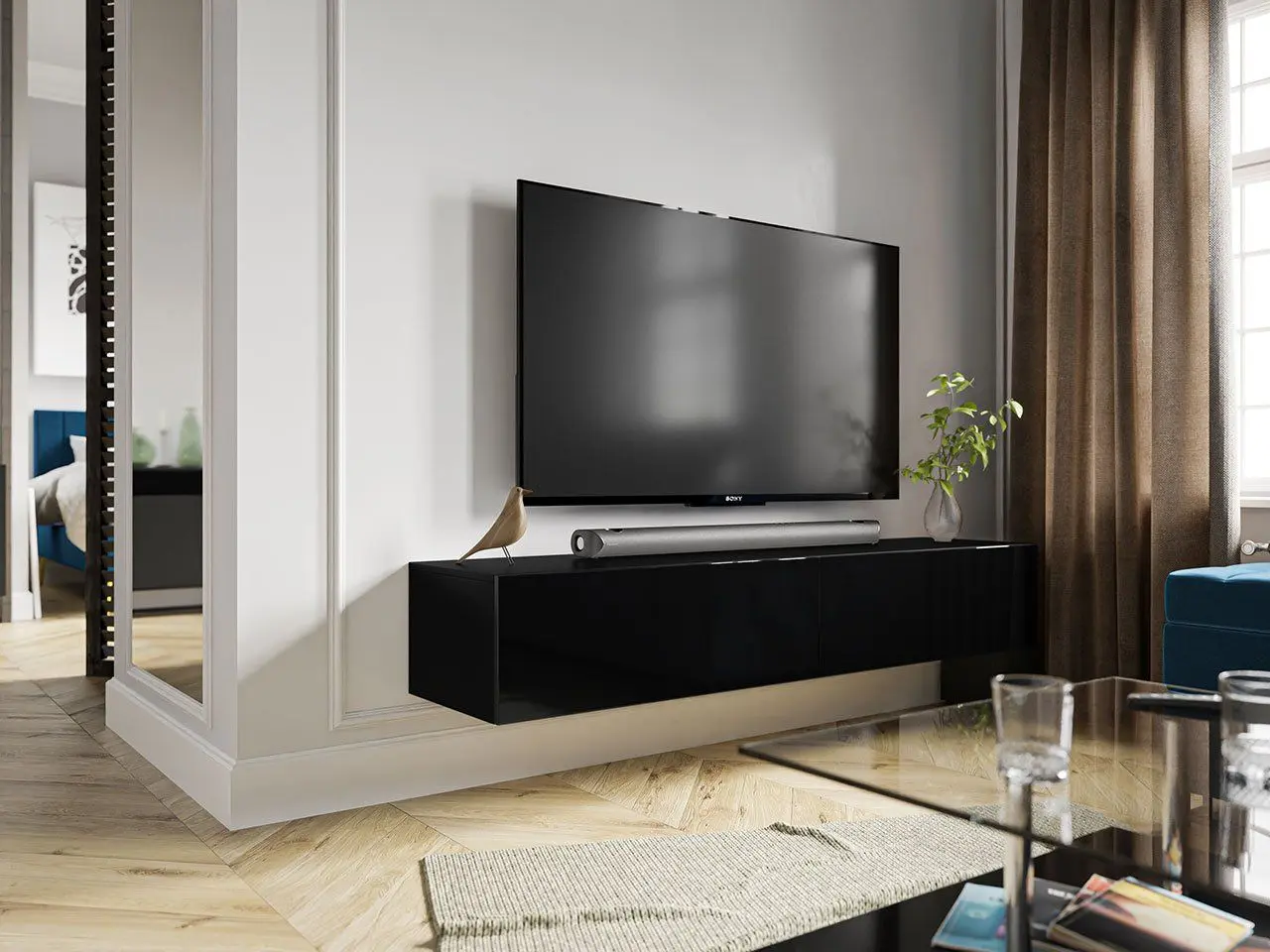 Тумба РТВ Mirjan24 Zigo/Vigo 180 (Black/Black Gloss) - 5