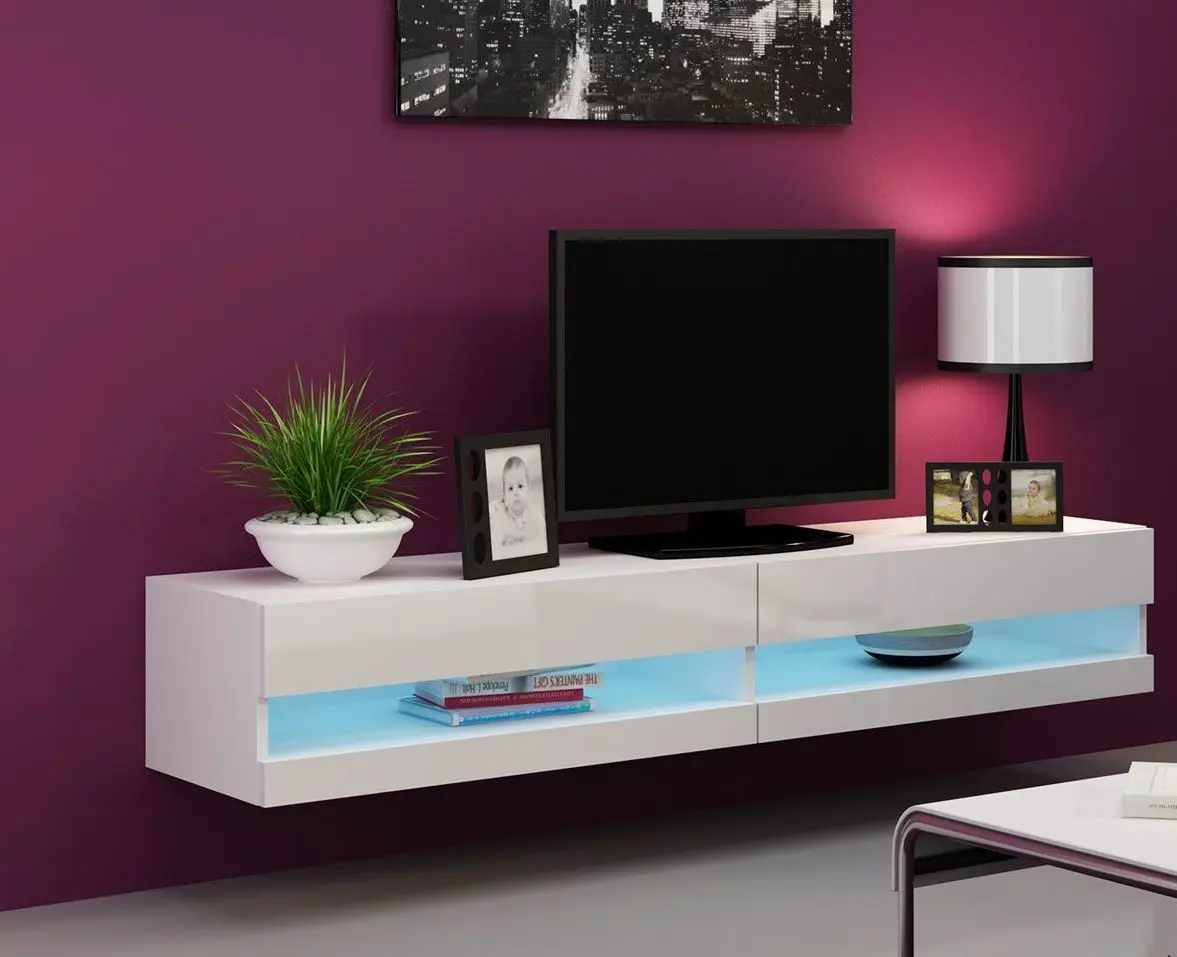 Tumba pentru TV Mirjan24 Zigo/Vigo New LED (White/White Gloss) - 5