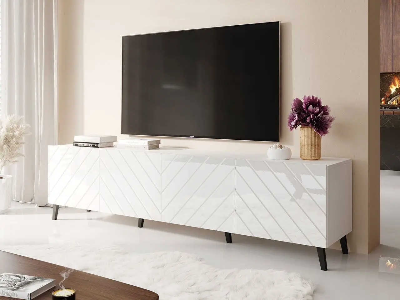 Tumba pentru TV Mirjan24 Zitok 200/Abeto 200 (White/White Gloss) - 2