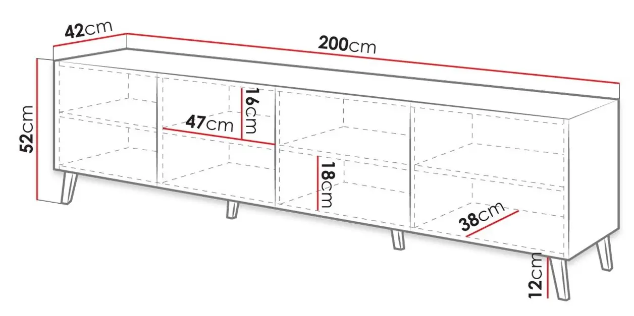 Tumba pentru TV Mirjan24 Zitok/Abeto 200 (Black Gloss/Black) - 4