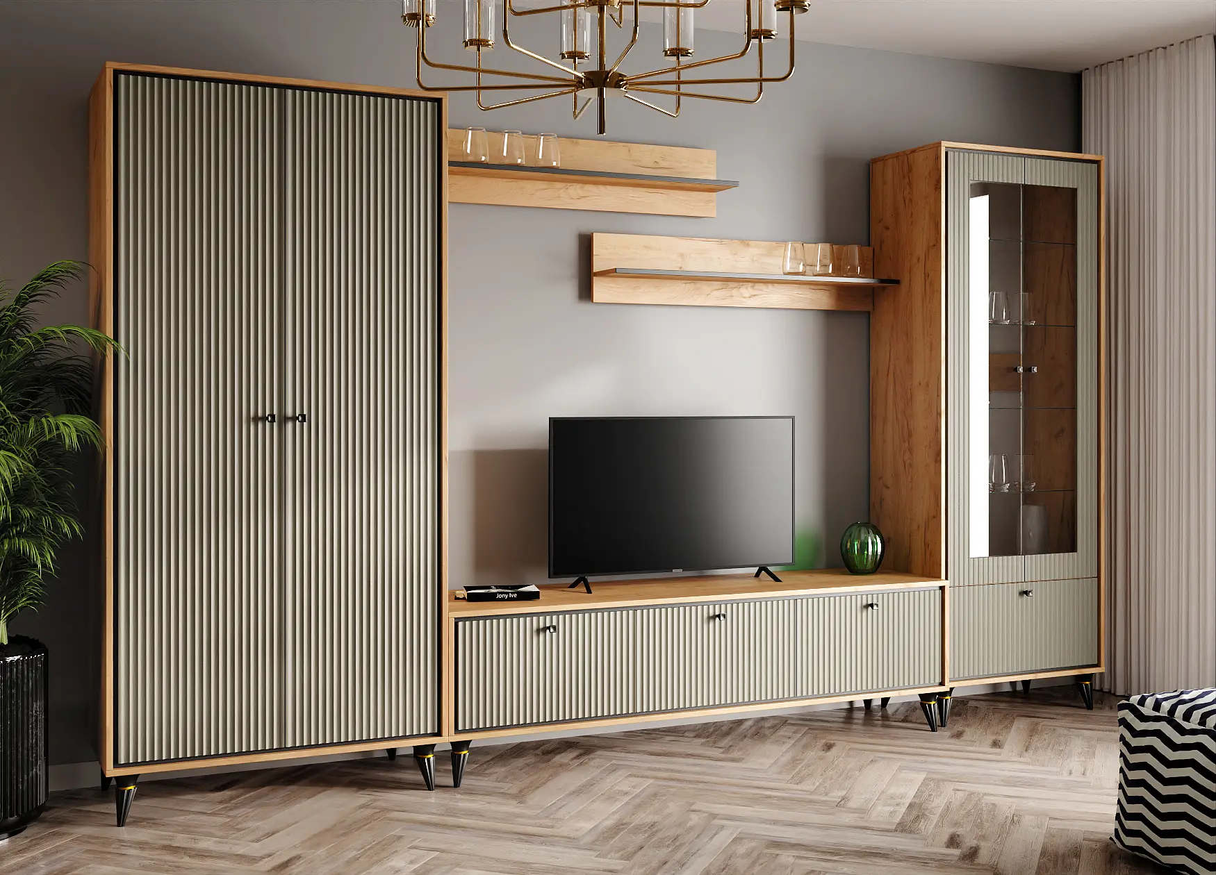 Tumba TV МЛ-Мебель Oskar №2 190m (Golden Oak/Dark Khaki Soft) - 4