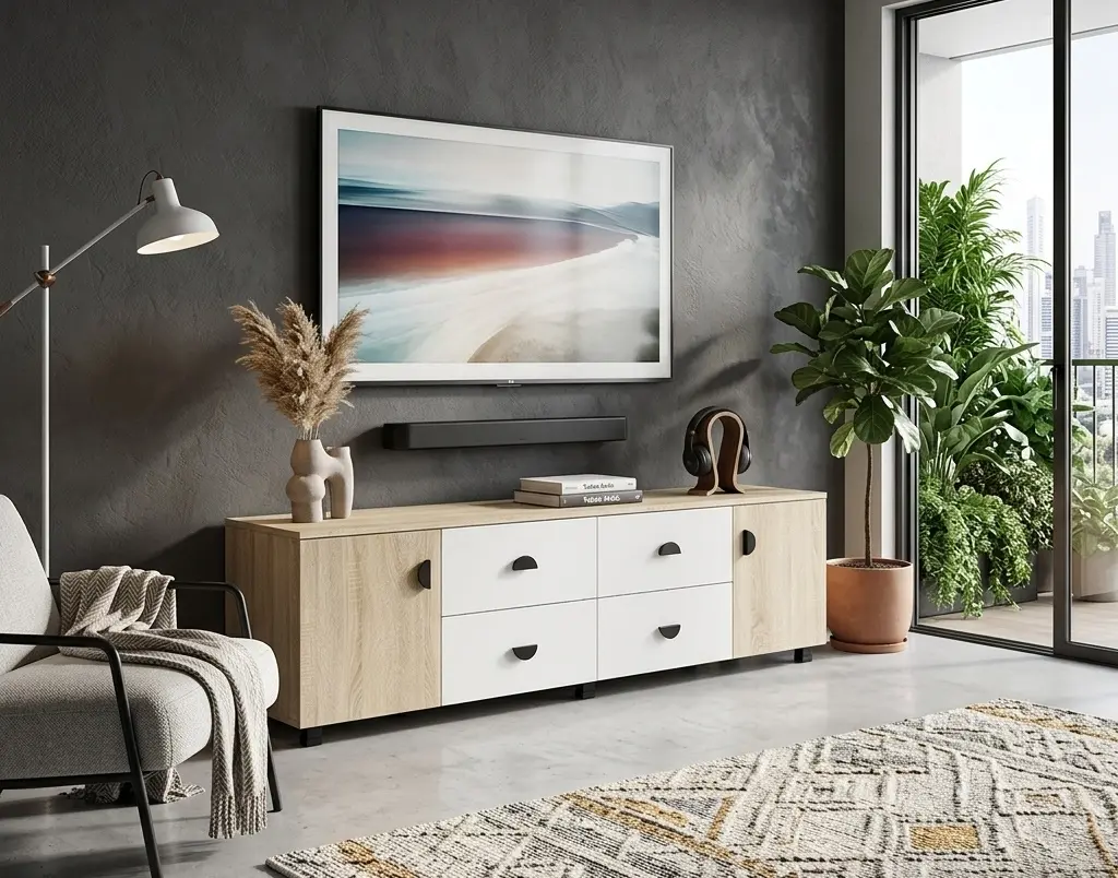 Tumba TV МЛ-Мебель Rio №14 180cm (Sonoma Oak/White)