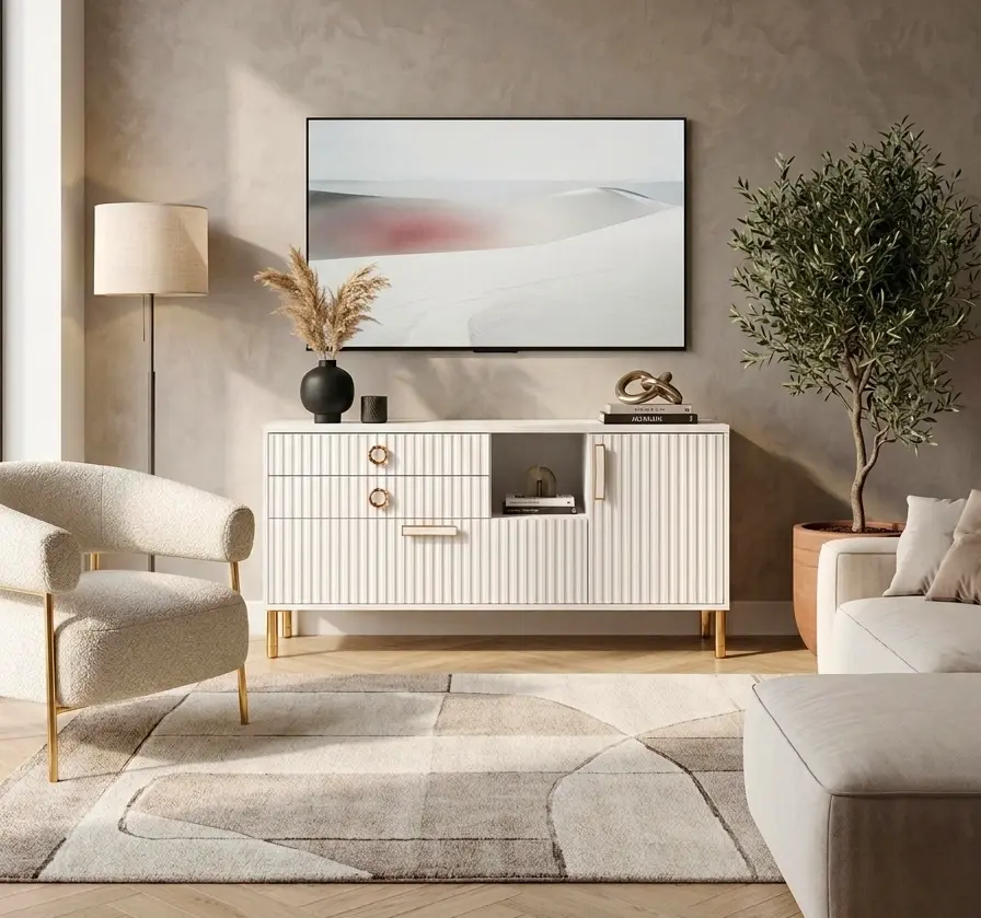 Tumba TV МЛ-Мебель Velvet №1 130.2cm (White/Gold)