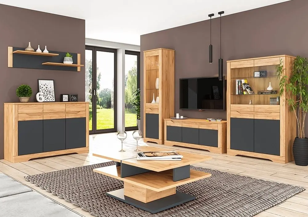 Tumba pentru TV Mobhaus Fidel B (Craft Oak Golden/Graphite Gray)