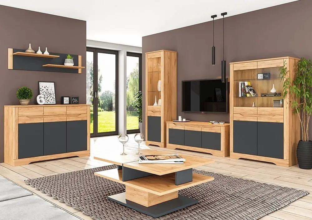 Tumba pentru TV Mobhaus Fidel J (Craft Oak Golden/Graphite Gray) - 4