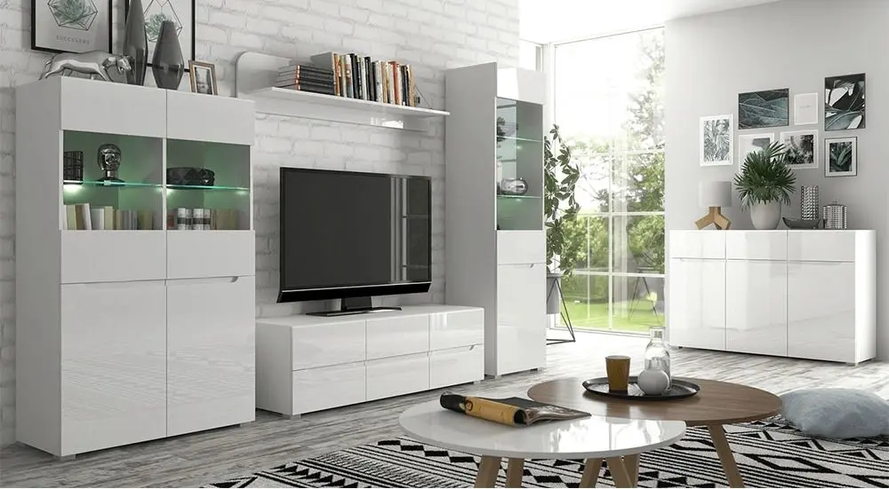 Tumba pentru TV Mobhaus Jolk 6S/140 (White/White Extra High Gloss)