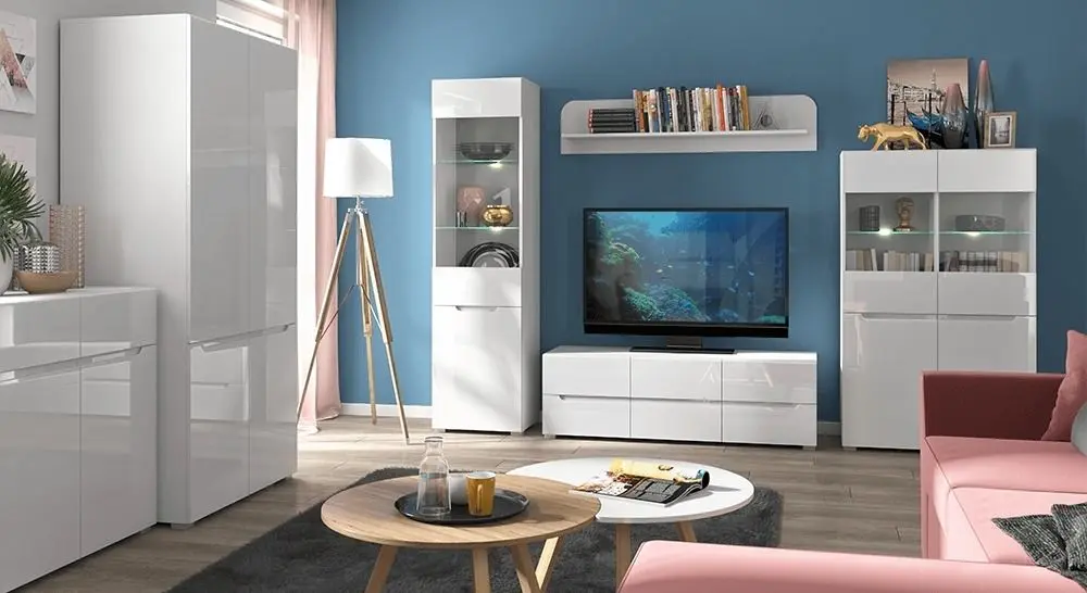 Tumba pentru TV Mobhaus Jolk 6S/140 (White/White Extra High Gloss)