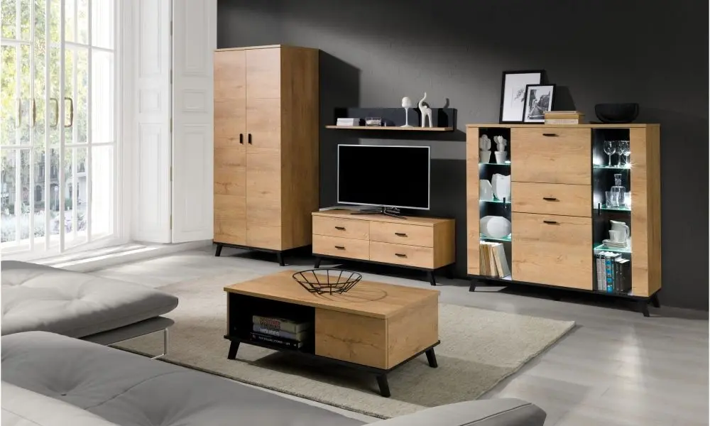 Tumba pentru TV Mobhaus Siran Typ 7 (Lefkas Oak/Black)