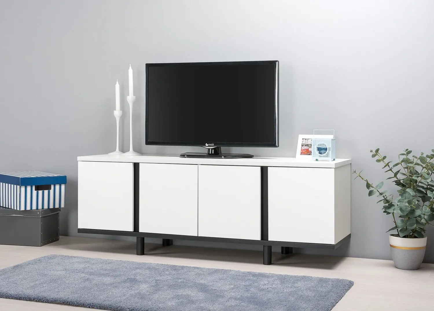 Tumba pentru TV Mobi Kvadro 13.276 (White Shagreen/Black) - 5