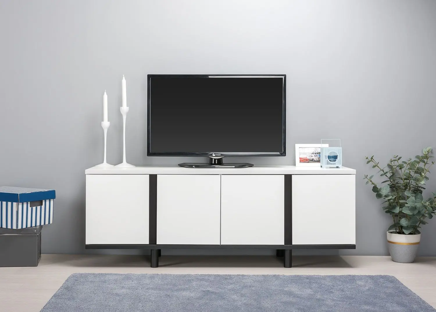 Tumba pentru TV Mobi Kvadro 13.276 (White Shagreen/Black) - 6