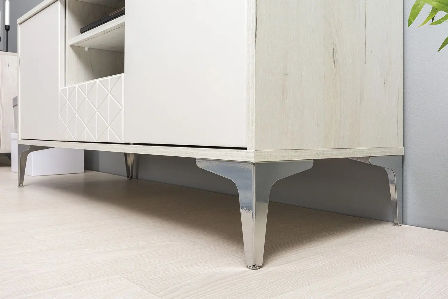 Тумба РТВ Mobi Марципан 13.265 (Дуб Крафт Белый/Шагрень Платина) - 2