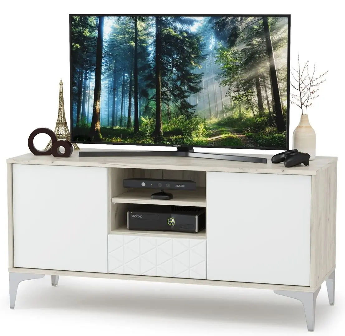 Тумба РТВ Mobi Марципан 13.265 (Дуб Крафт Белый/Шагрень Платина) - 6