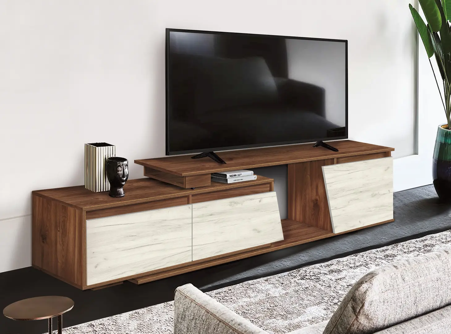 Tumba pentru TV Modern Komfi TV2 210+70 (Brandy Castello Oak/Craft Oak White)