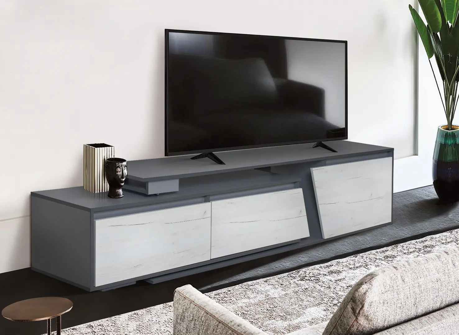 Tumba pentru TV Modern Komfi TV2 210+70 (Slate Gray/Craft Oak White)