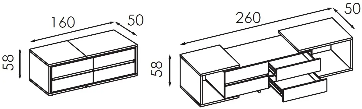 Tumba pentru TV Modern Komfi TV3 160+100 (Craft Oak White)