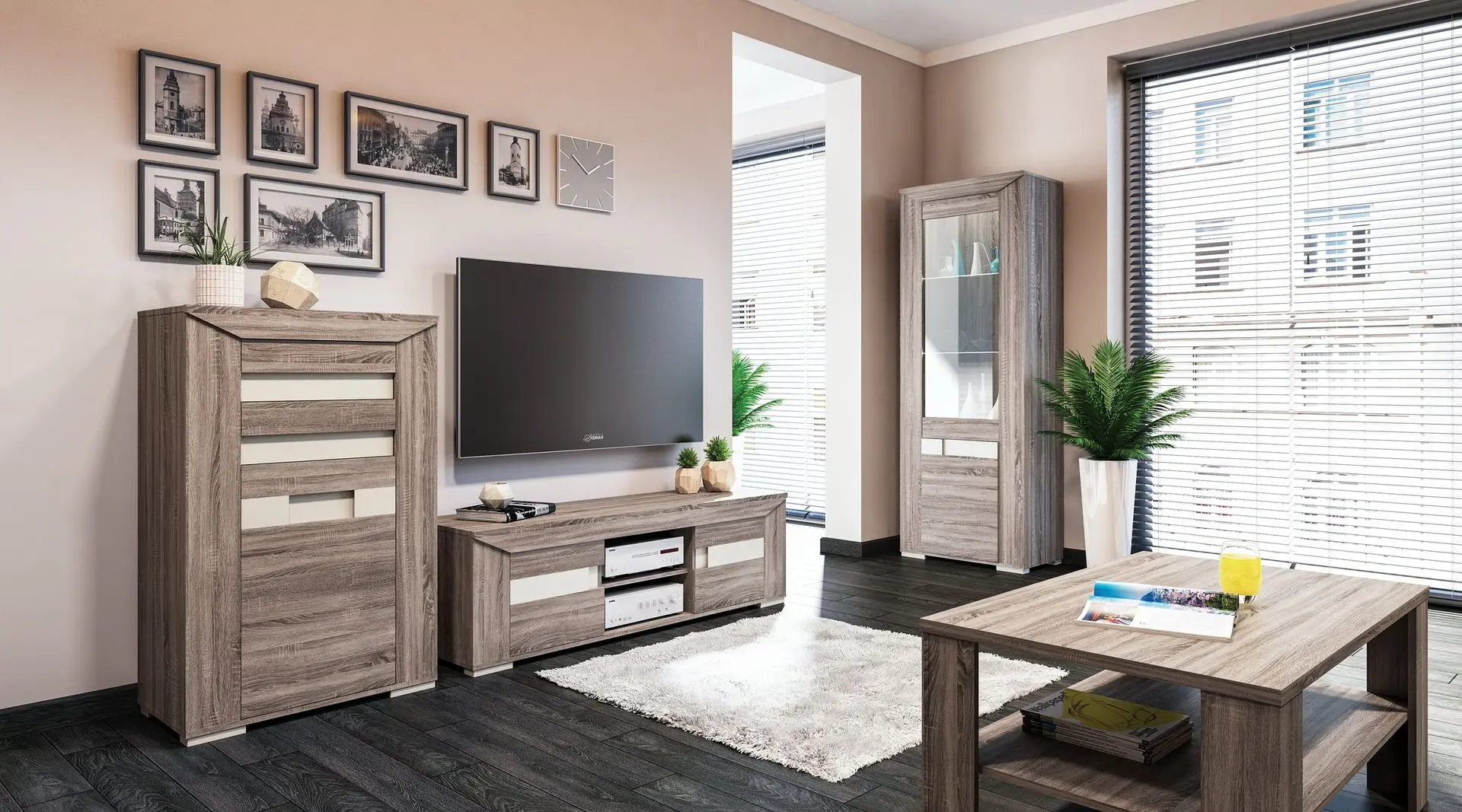 Tumba pentru TV Неман Kristall МН-131-16 (Sonoma Oak Truffle/Champagne Metallic) - 2