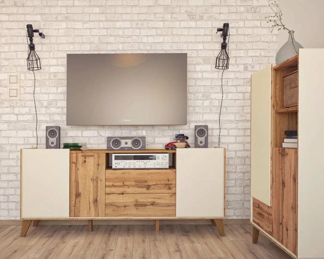 Tumba pentru TV Неман Skandi МН-036-04 (Wotan Oak/White) - 5