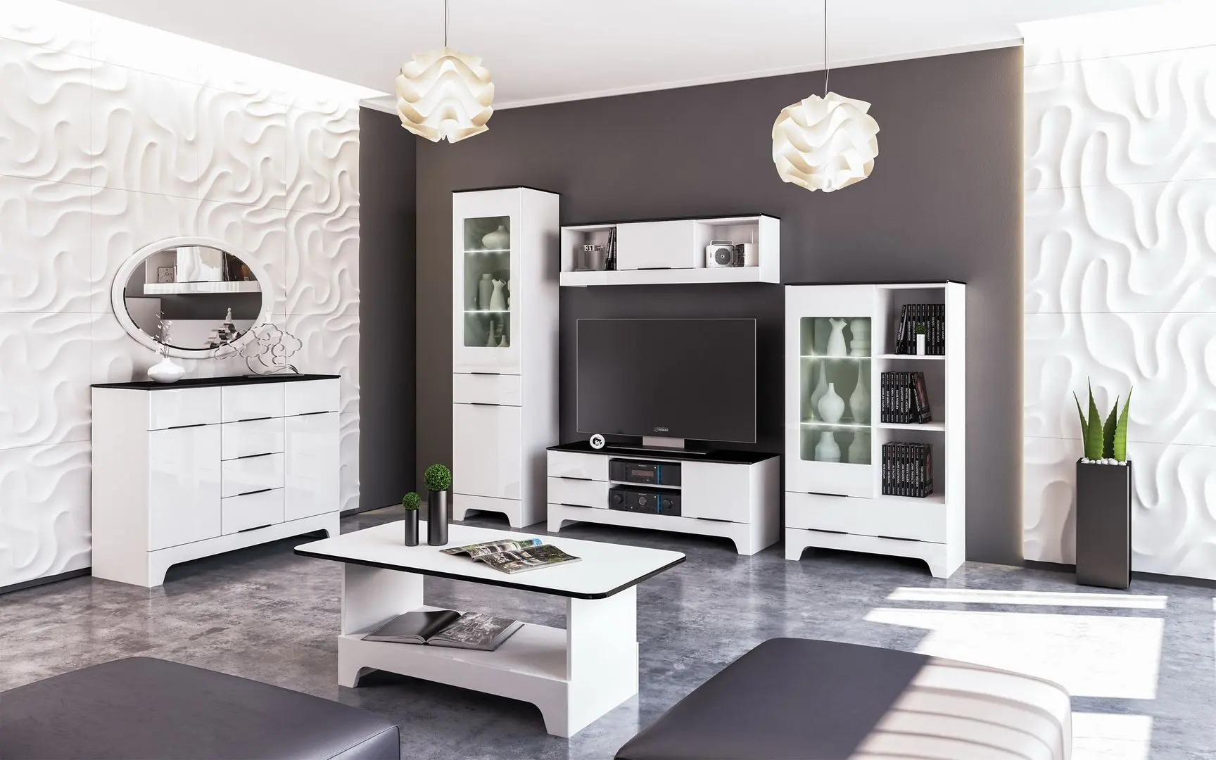 Tumba pentru TV Неман Verona МН-128-06 (Gloss White/Matt Black)