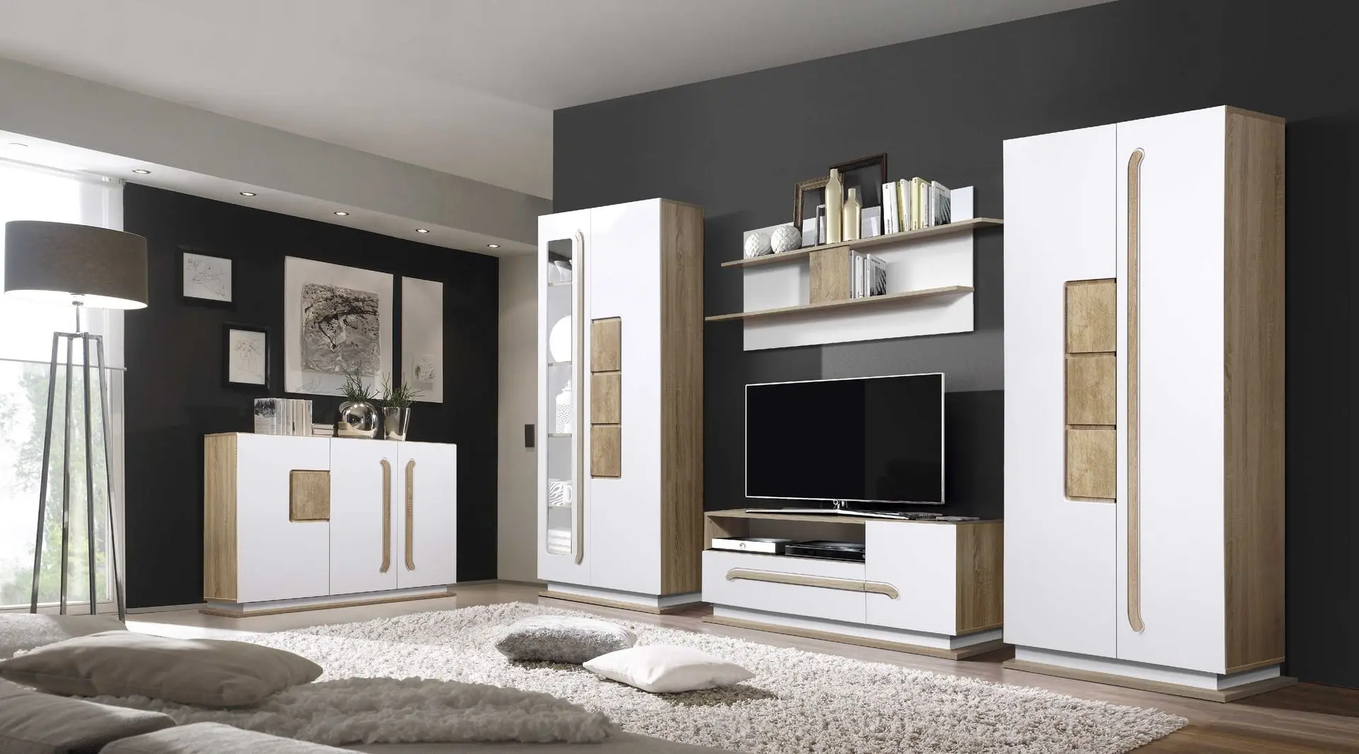 Tumba pentru TV Олмеко Dora 30.04-02 (Sonoma Oak/White Gloss) - 6