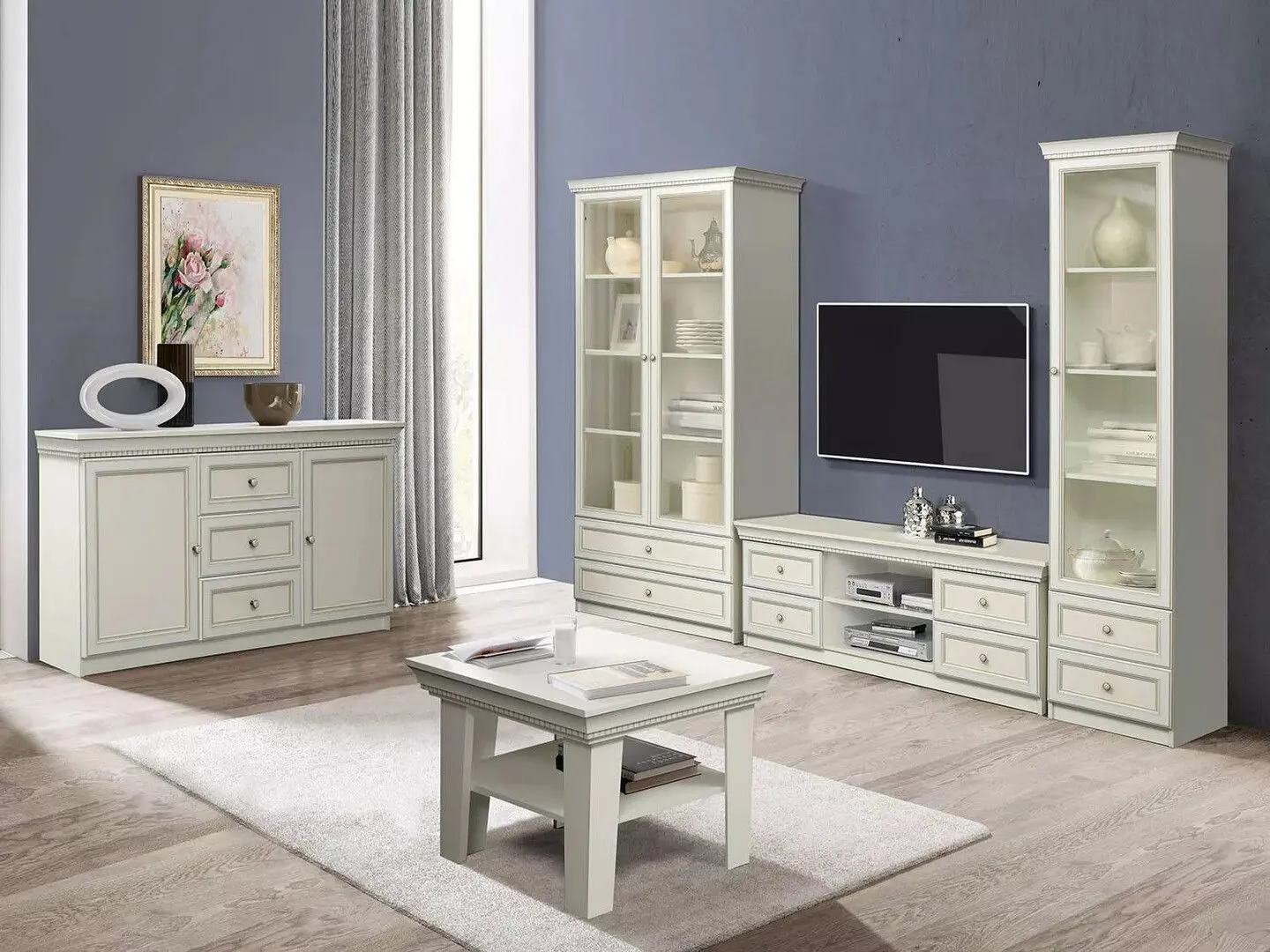 Tumba pentru TV Олмеко Elmira 40.05 (White/White Skin Patina) - 4