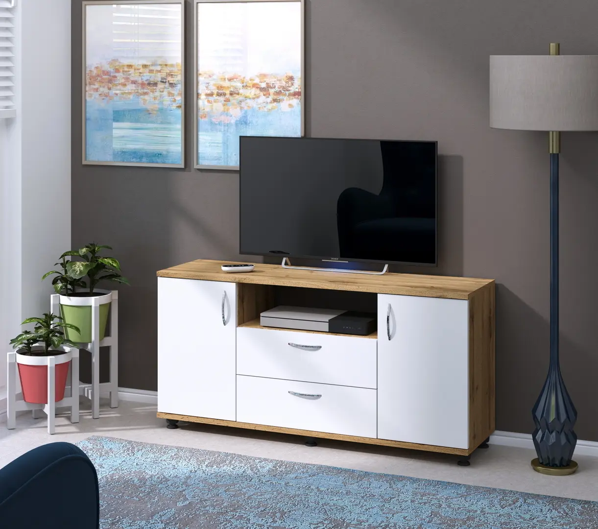 Tumba pentru TV Пехотин Borneo (Sonoma Oak/White)