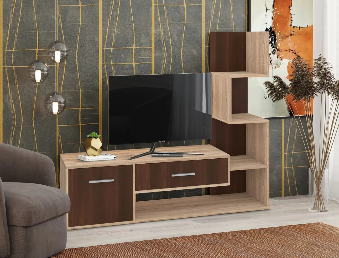 Tumba pentru TV Пехотин Bruno (Sonoma Oak/Nut)