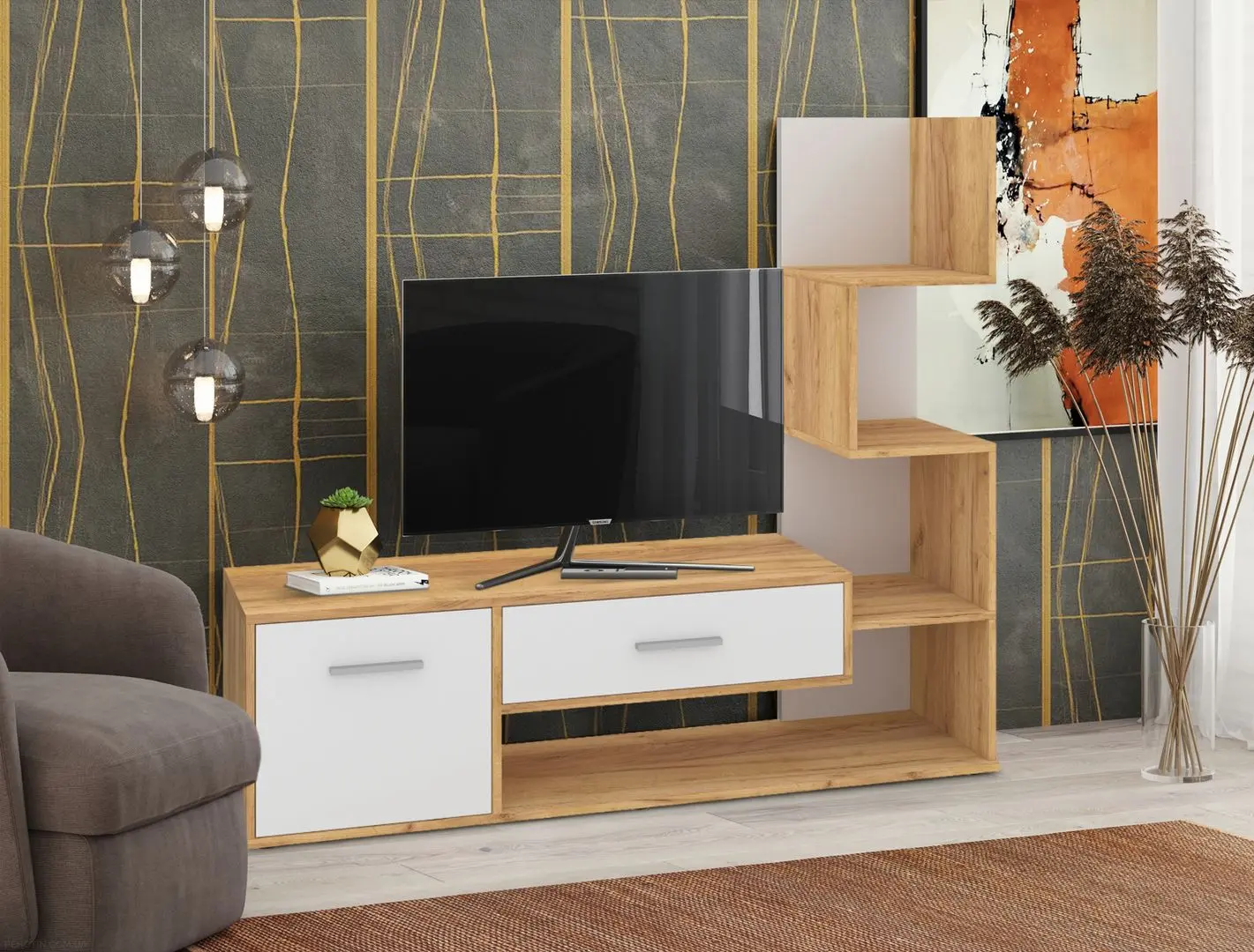 Tumba pentru TV Пехотин Bruno (Tahoe Oak/White)