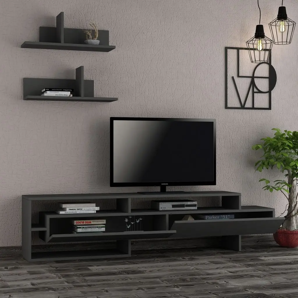 Tumba pentru TV cu rafturi Showdeko Gara (Anthracite) - 2