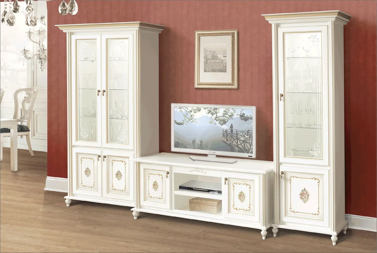 Comoda pentru TV Skay Verona 1.55 White/Gold (cu desen)