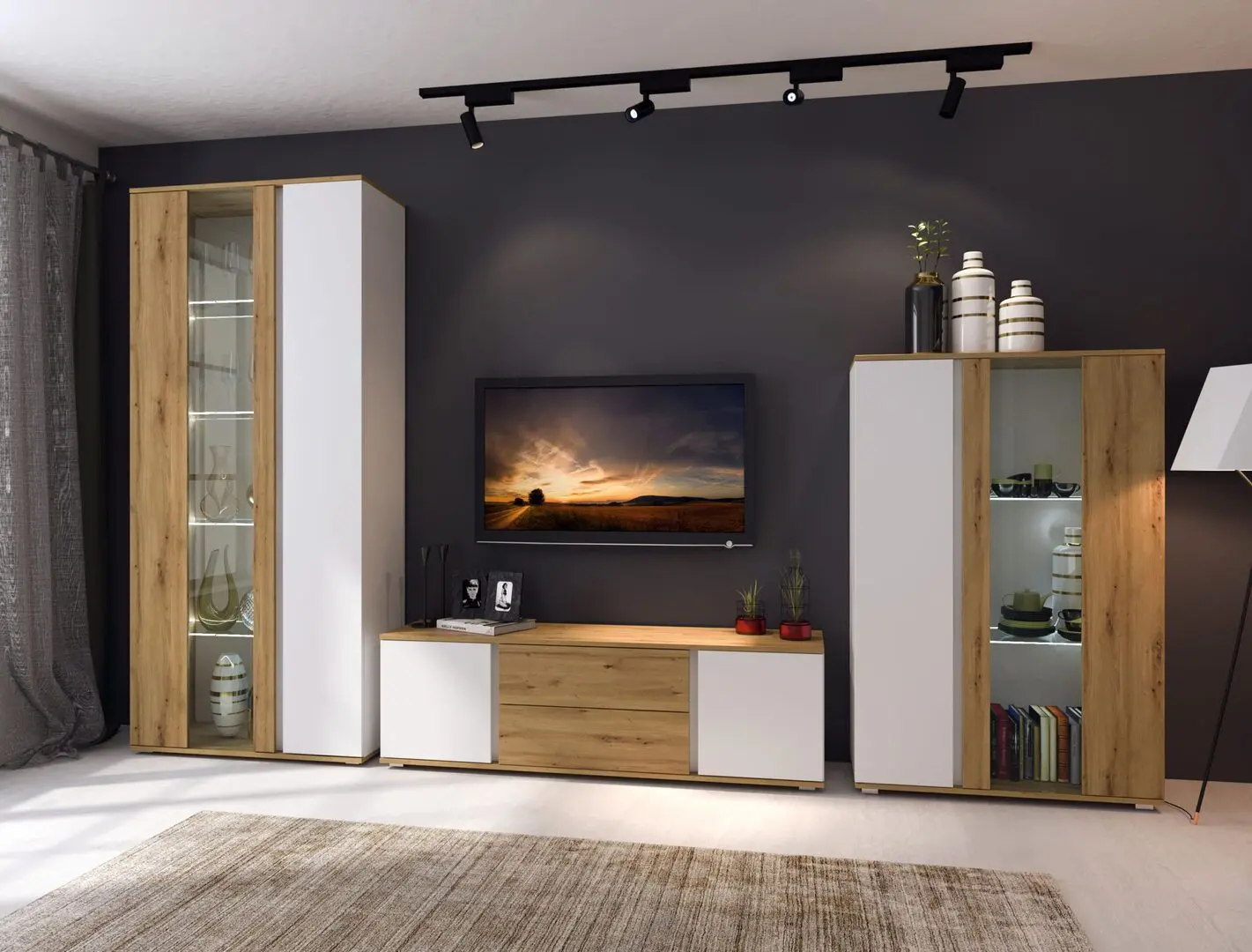 Tumba pentru TV Sokme Gerda 2U2S (Artisan Oak/White) - 3