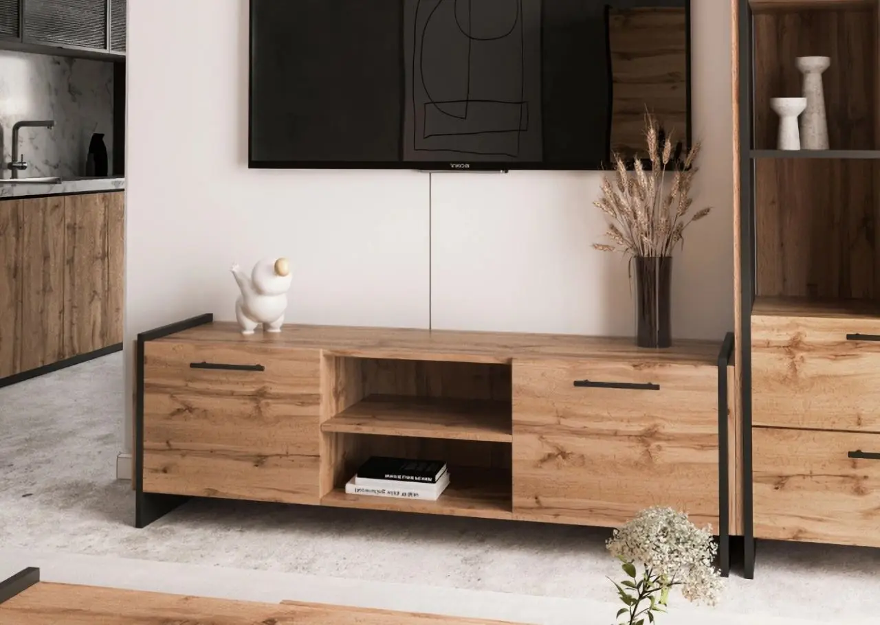 Tumba pentru TV Tempo Kondela Amoni 2D (Wotan Oak/Black)