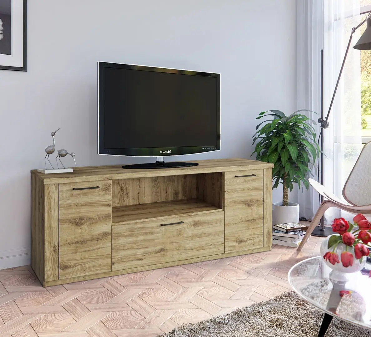 Tumba pentru TV Tempo Kondela Dorsi 2D1S 63x180 (Navarra Oak)