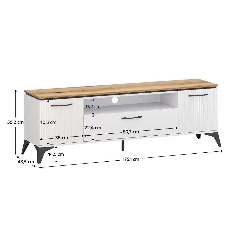 Тумба РТВ Tempo Kondela Velis 2D1S/170 (White/Evoke Oak) - 3