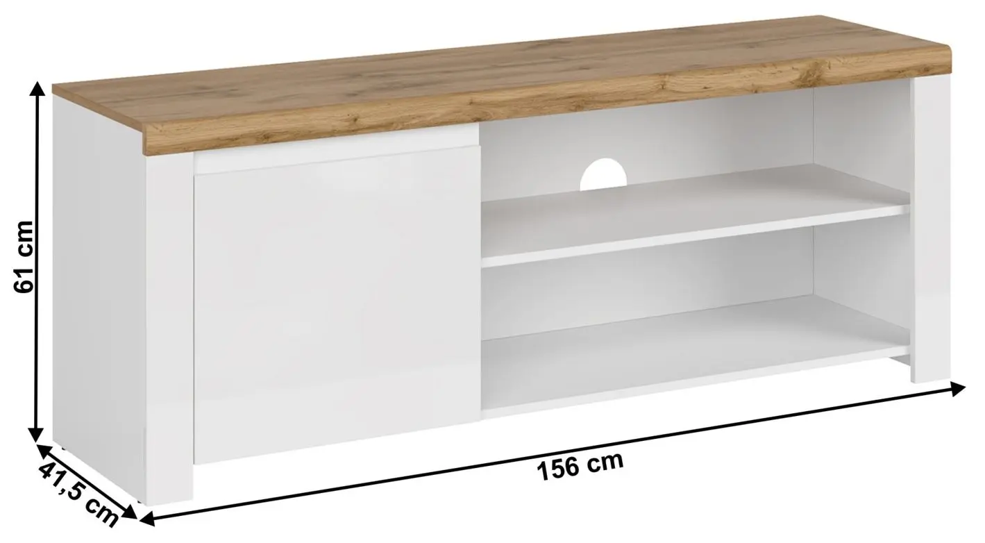 Тумба РТВ Tempo Kondela Vilgo 1D 160 (White Gloss/Wotan Oak) - 2