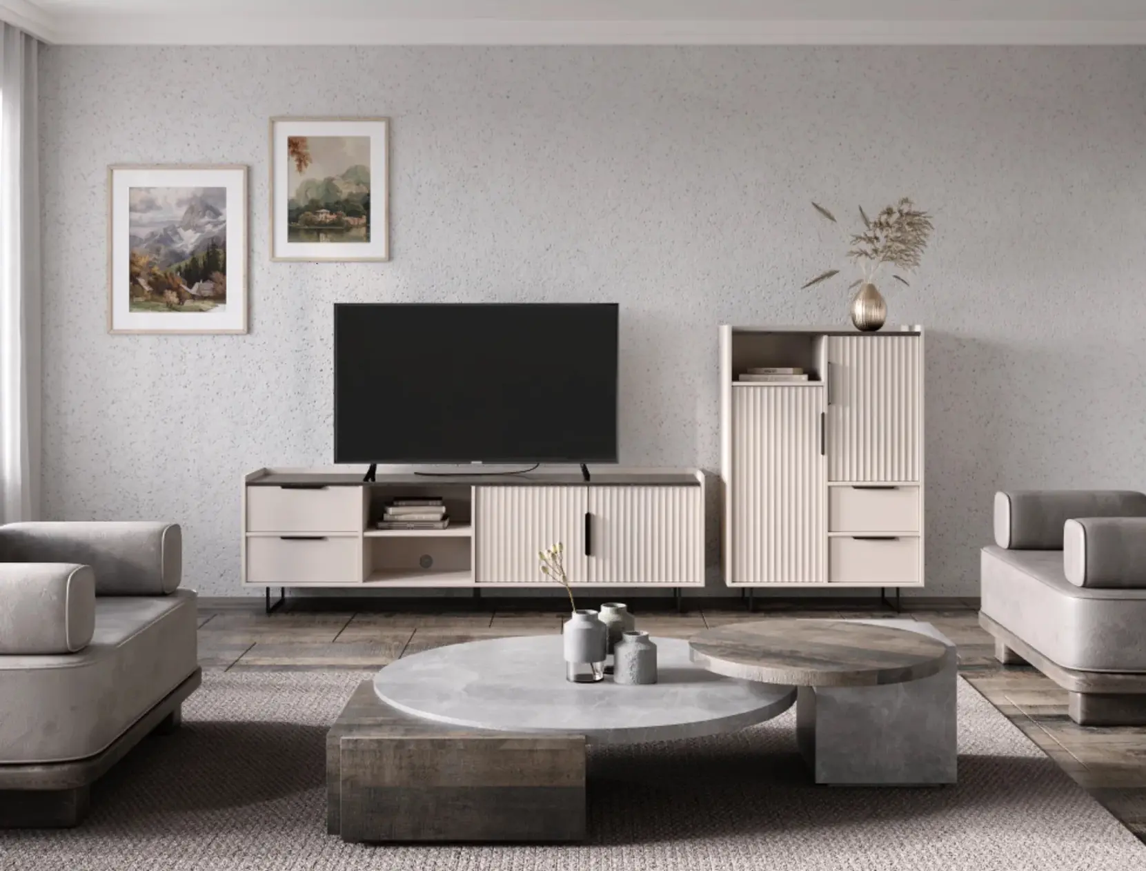 Тумба Tempo Kondela Fresio RTV2D2S (Cashmere/Chestnut Arvadonna Mink) - 3