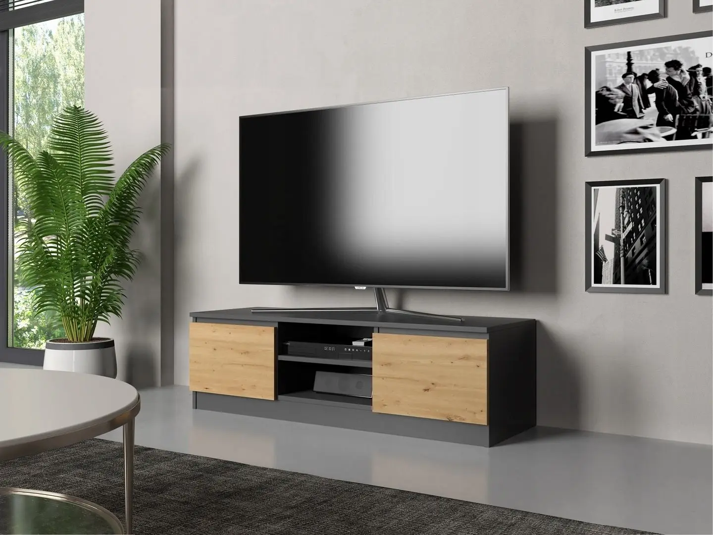 Tumba pentru TV TopEshop Malwa RTV 120cm (Anthracite/Artisan Oak)