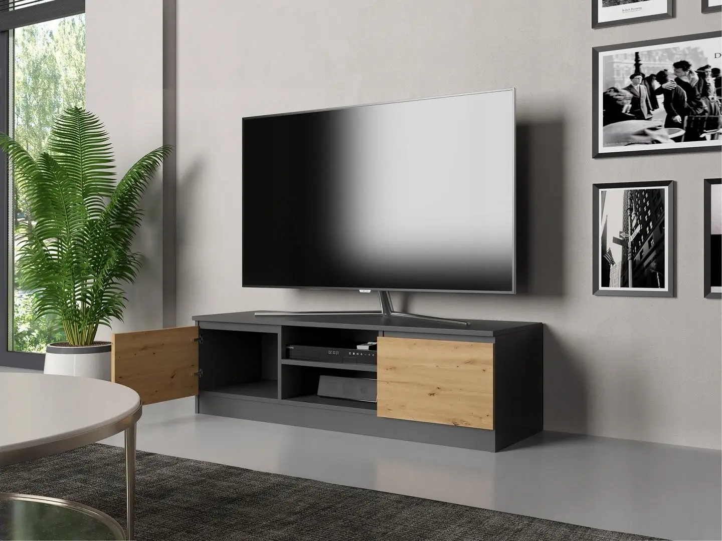 Tumba pentru TV TopEshop Malwa RTV 120cm (Anthracite/Artisan Oak)