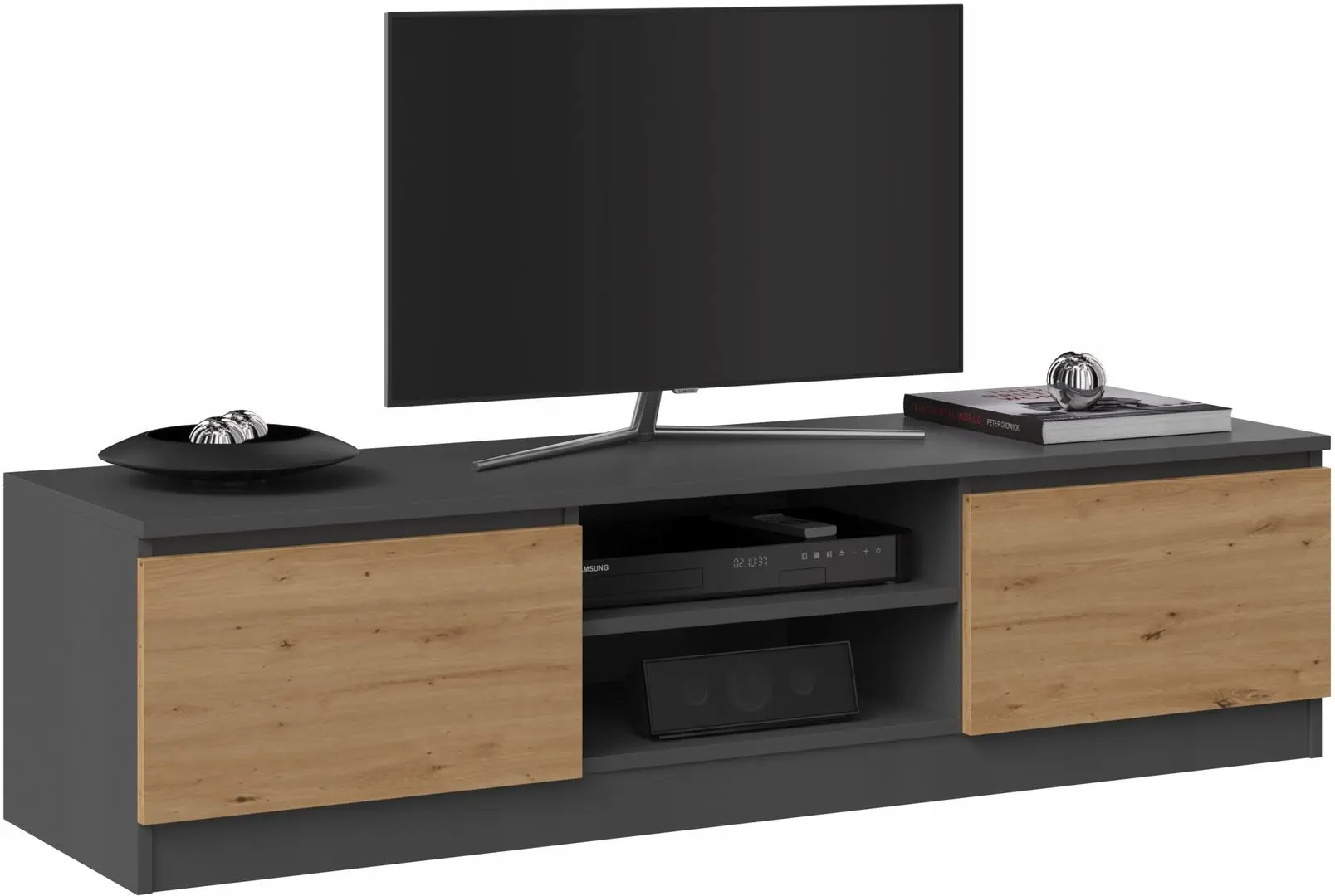Tumba pentru TV TopEshop Malwa RTV 140cm (Anthracite/Artisan Oak)