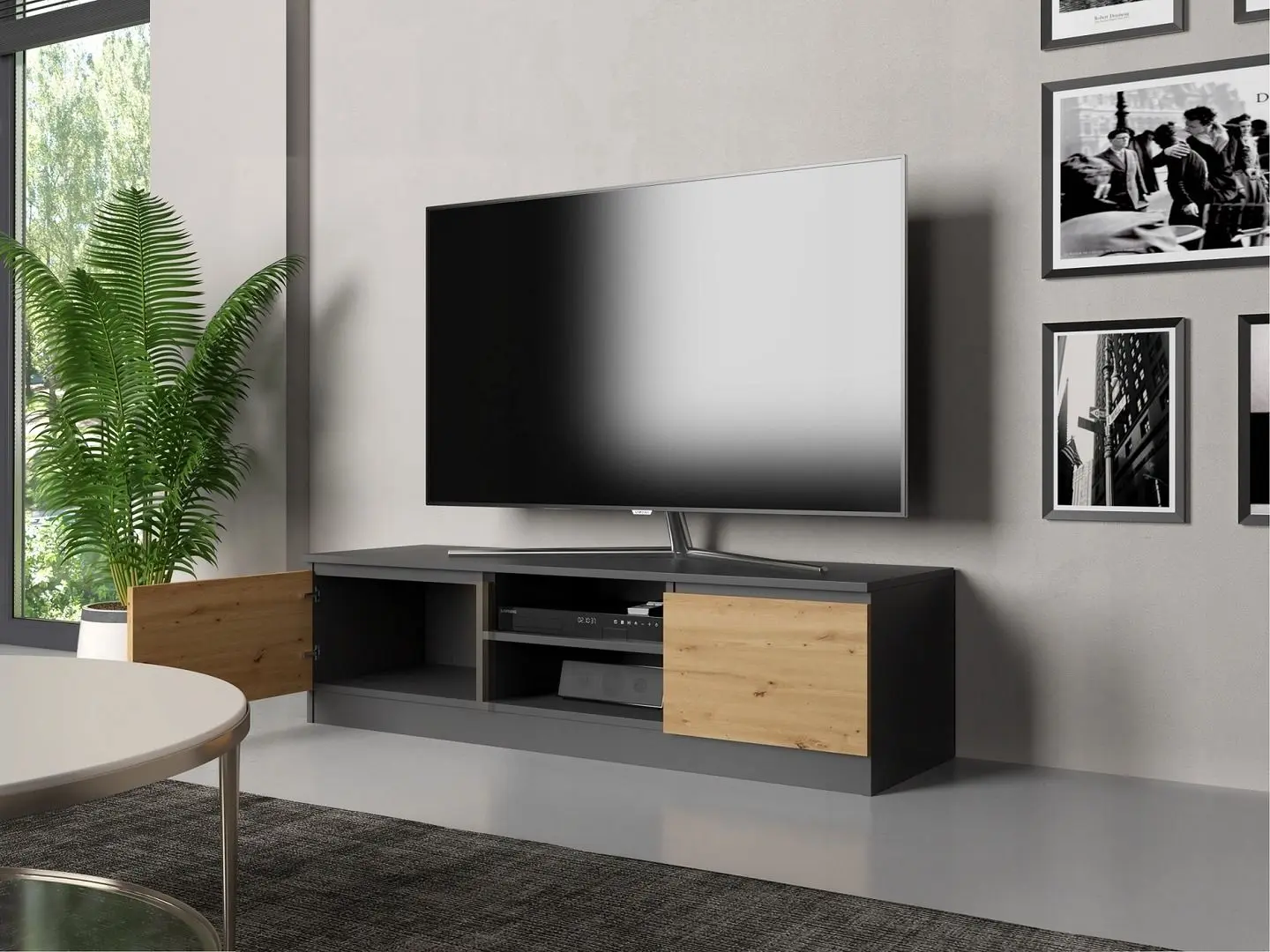 Tumba pentru TV TopEshop Malwa RTV 140cm (Anthracite/Artisan Oak)