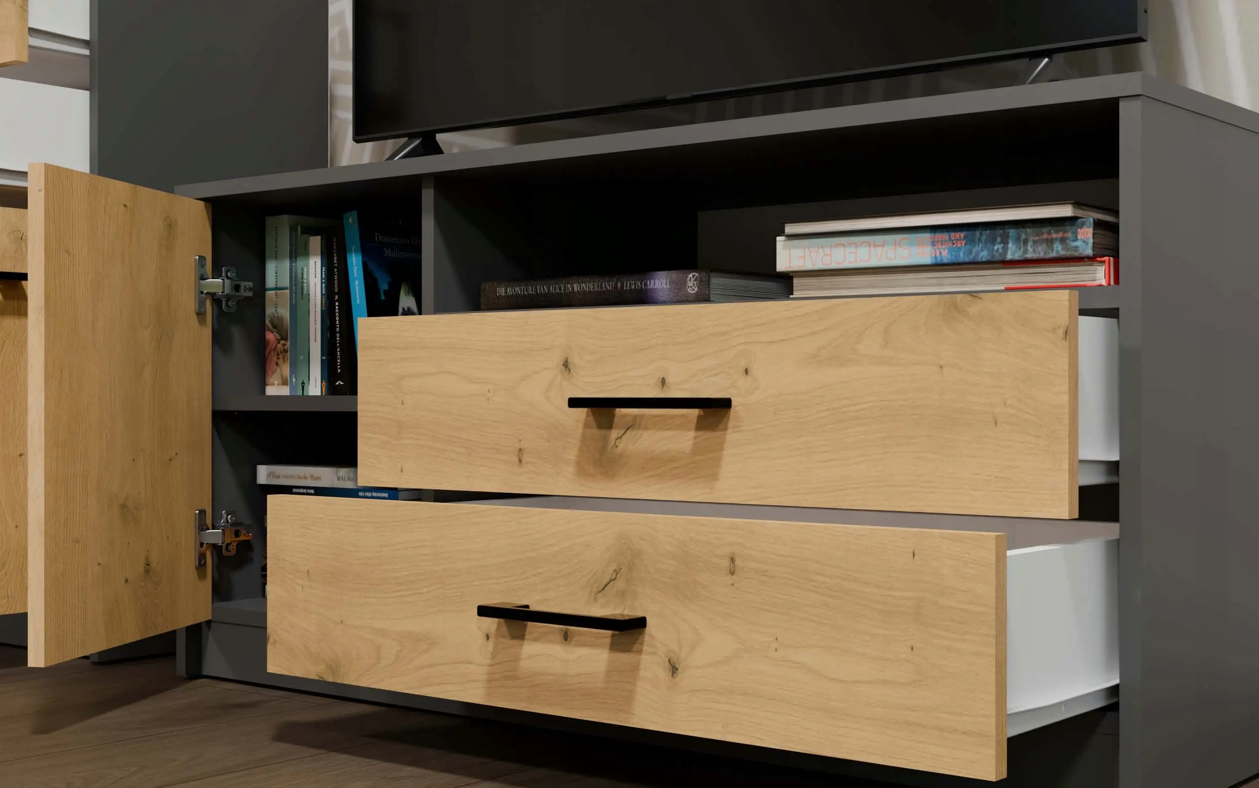 Тумба РТВ TopEshop Simplo 1D2S (Anthracite/Artisan Oak) - 5