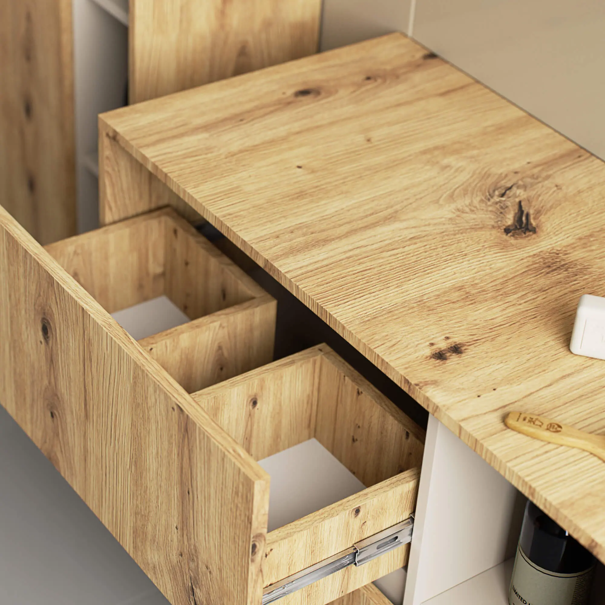 Dulap sub lavoar Akord Vami 90cm 2SZ 2P (Artisan Oak/Cashmere)